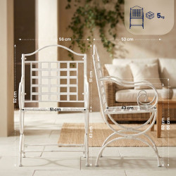 Ensemble de mobilier de jardin Viro avec 2 chaises blanc antique