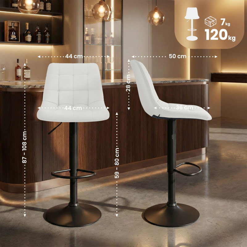 Tabouret de bar Mapun, similicuir, blanc