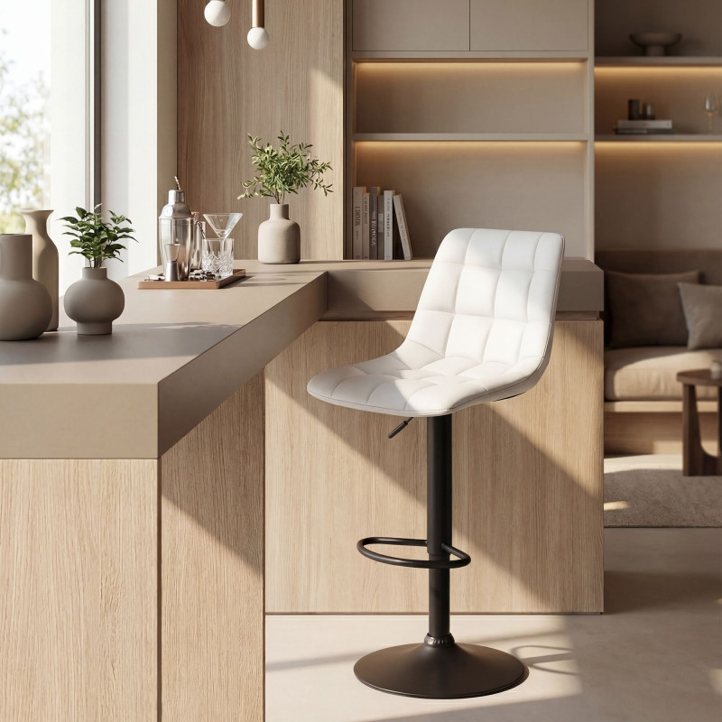 Tabouret de bar Mapun, similicuir, blanc