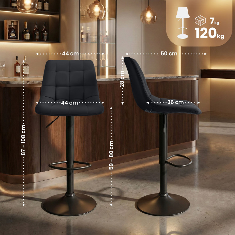 Tabouret de bar Mapun, similicuir noir