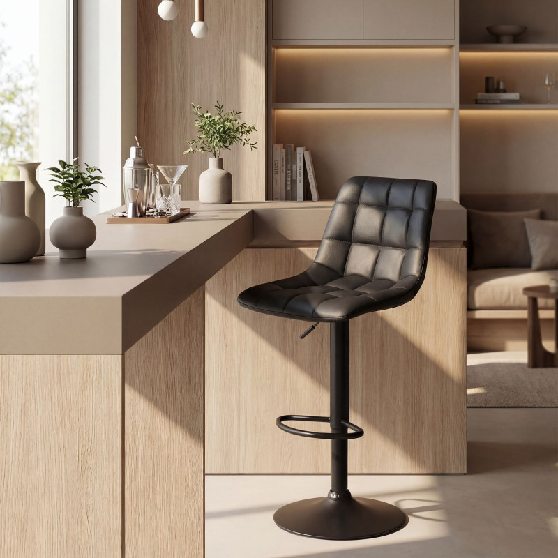 Tabouret de bar Mapun, similicuir noir