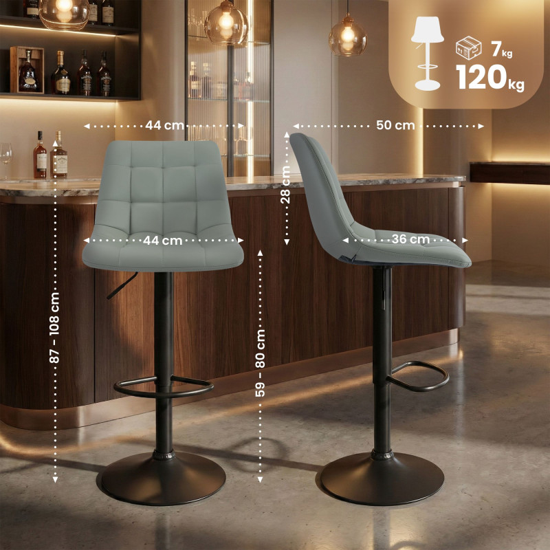 Tabouret de bar Mapun, similicuir, gris