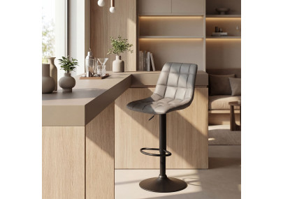 Tabouret de bar Mapun, similicuir, gris
