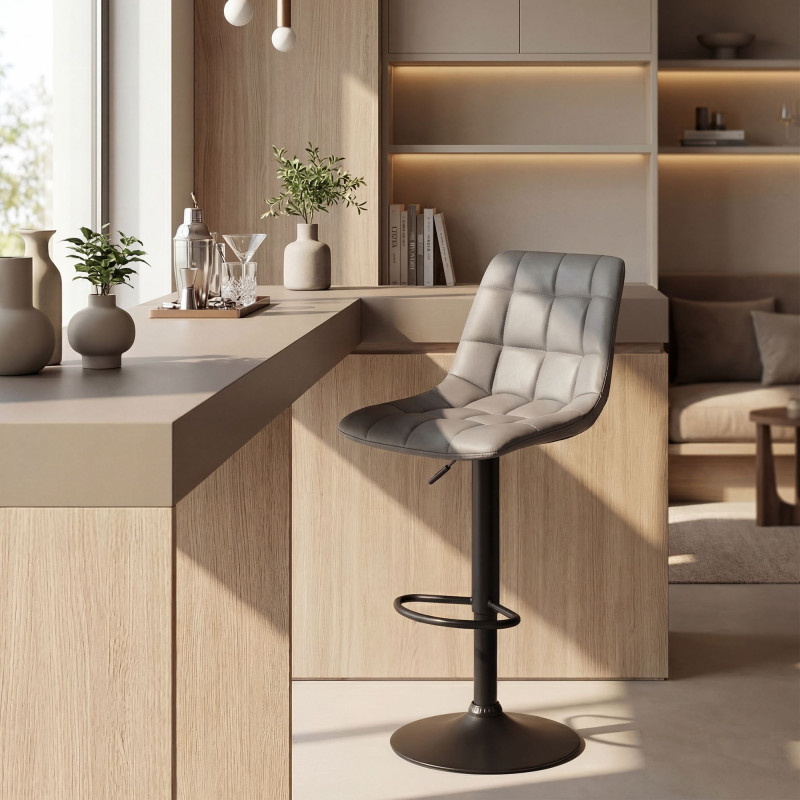 Tabouret de bar Mapun, similicuir, gris