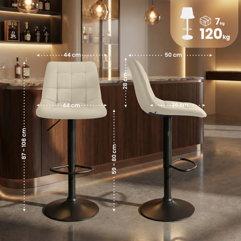 Tabouret de bar Mapun, similicuir, crème