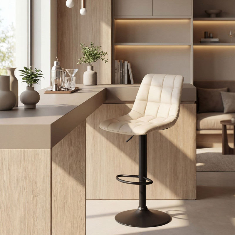 Tabouret de bar Mapun, similicuir, crème