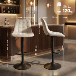 Tabouret de bar Mapun en velours, crème