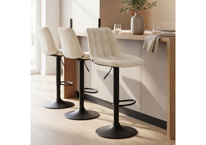 Tabouret de bar Mapun en velours, crème