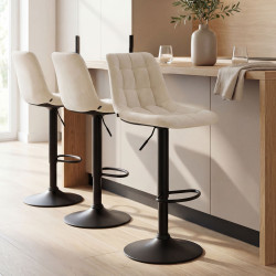 Tabouret de bar Mapun en velours, crème