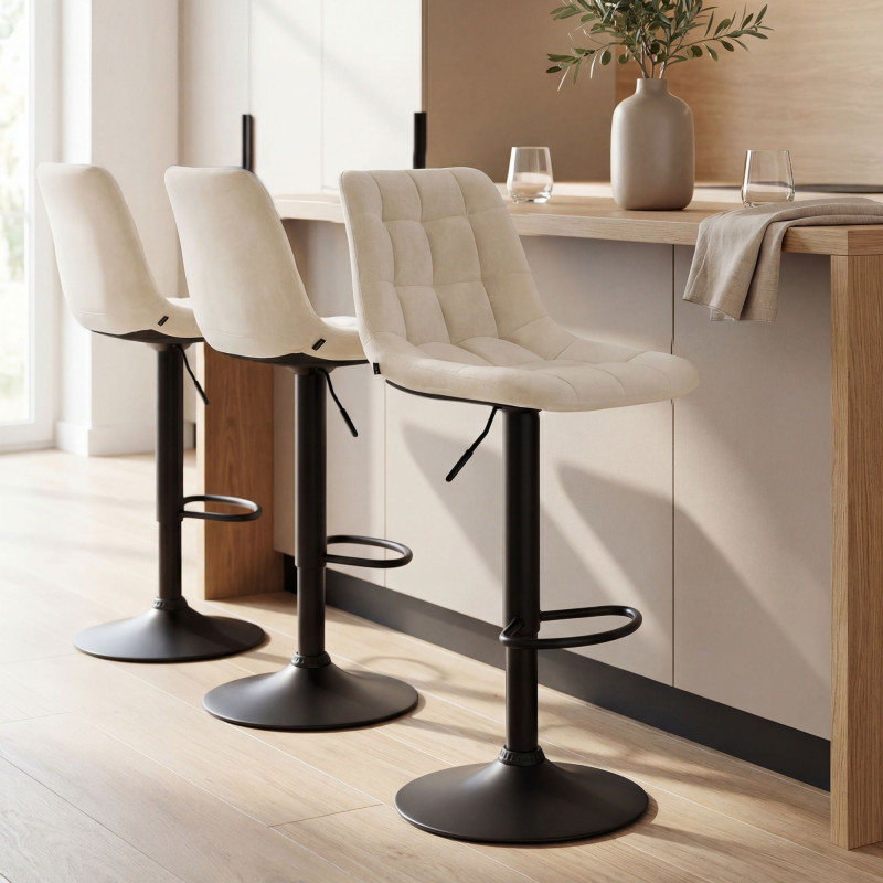 Tabouret de bar Mapun en velours, crème