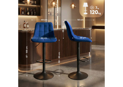Tabouret de bar Mapun en velours bleu