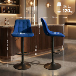 Tabouret de bar Mapun en velours bleu