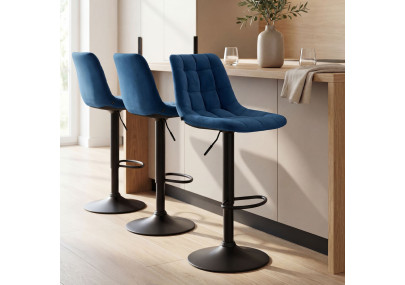 Tabouret de bar Mapun en velours bleu