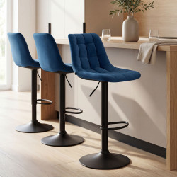 Tabouret de bar en velours Mapun bleu