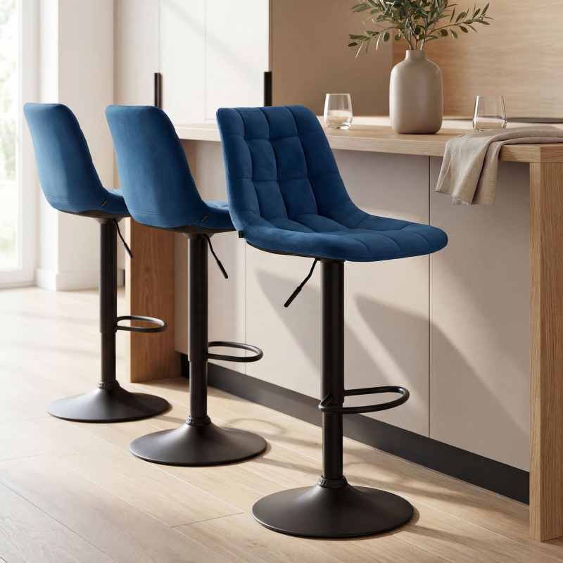 Tabouret de bar en velours Mapun bleu