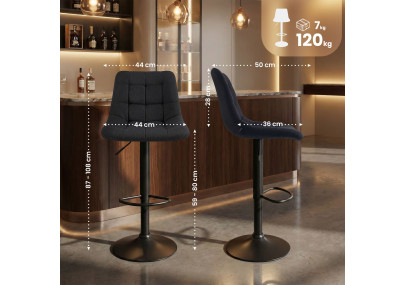 Tabouret de bar Mapun, tissu noir