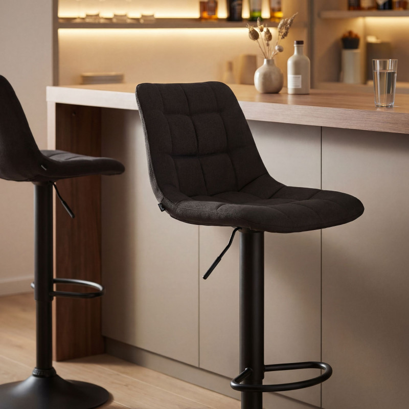 Tabouret de bar Mapun, tissu noir