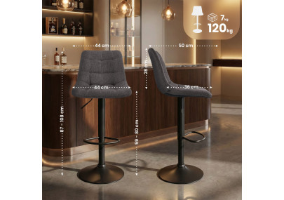 Tabouret de bar Mapun, tissu gris foncé