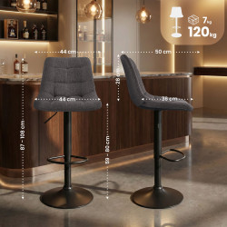 Tabouret de bar en tissu Mapun gris foncé