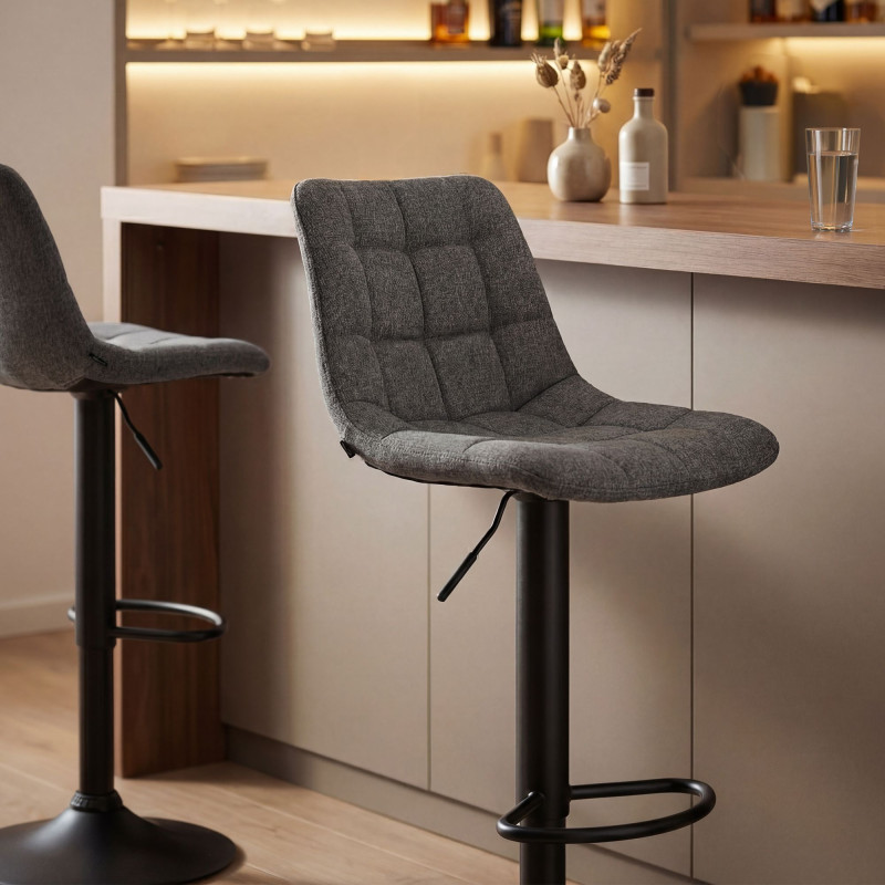 Tabouret de bar Mapun, tissu gris foncé