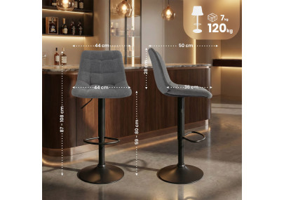 Tabouret de bar Mapun, tissu gris