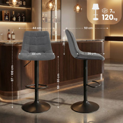 Tabouret de bar Mapun, tissu gris