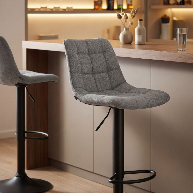 Tabouret de bar Mapun, tissu gris