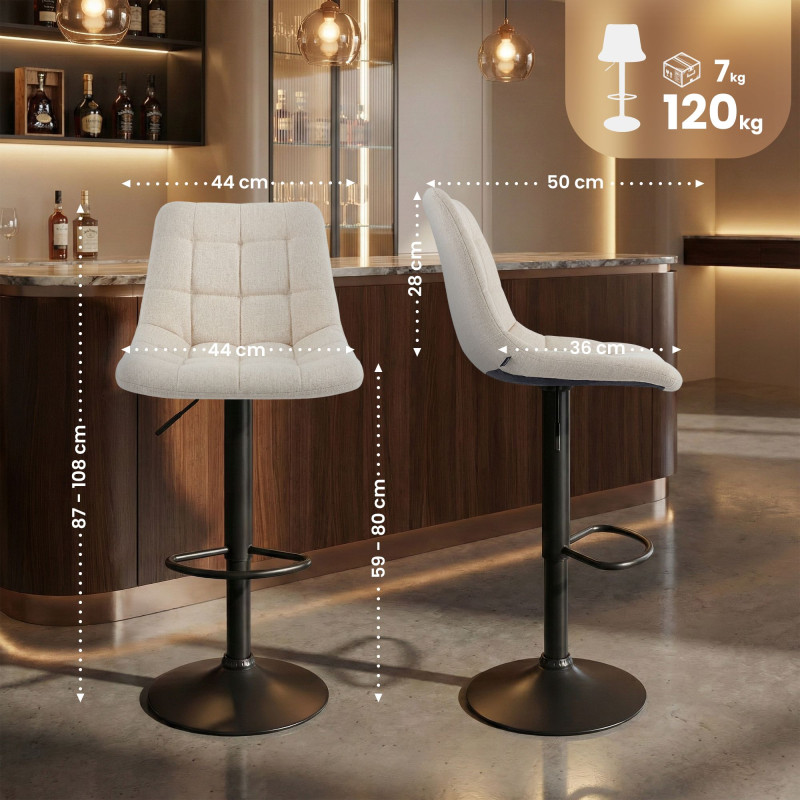 Tabouret de bar Mapun, tissu crème