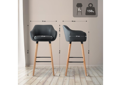Tabouret de bar Grant simili cuir gris