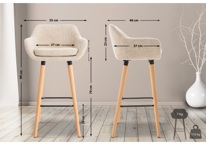 Tabouret de bar Grant, tissu crème