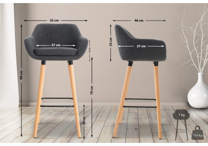 Tabouret de bar Grant, tissu gris foncé