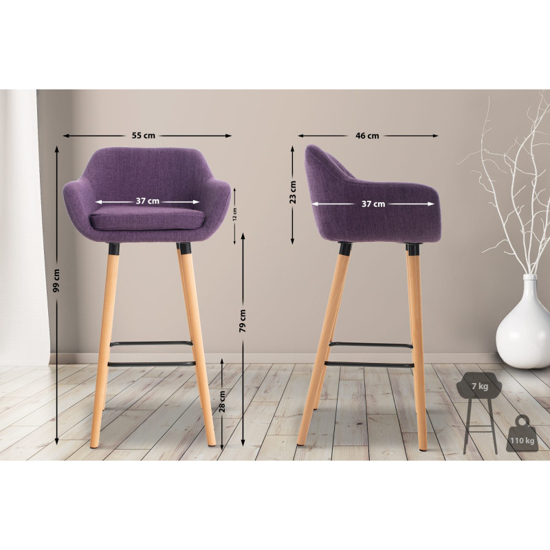 Tabouret de bar en tissu Grant violet