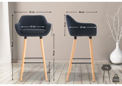 Tabouret de bar Grant, tissu noir