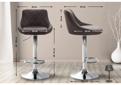 Tabouret de bar Lazio, similicuir, chromé, marron