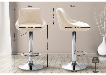 Tabouret de bar Lazio similicuir chrome crème