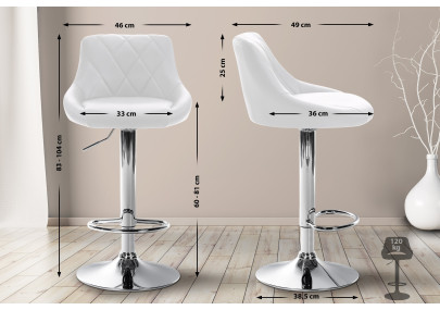 Tabouret de bar Lazio similicuir chromé blanc