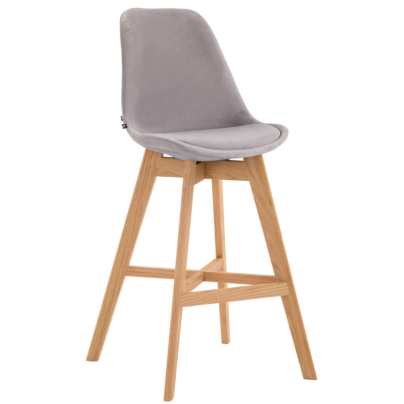 Tabouret de bar Cannes en velours, finition naturelle gris