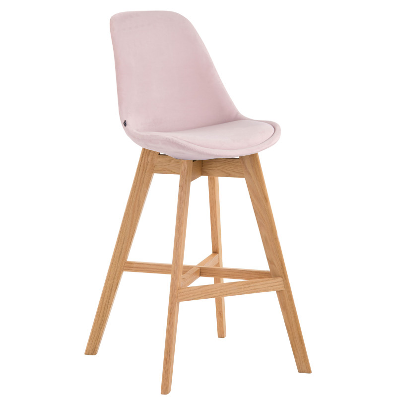 Tabouret de bar Cannes en velours, finition naturelle rose