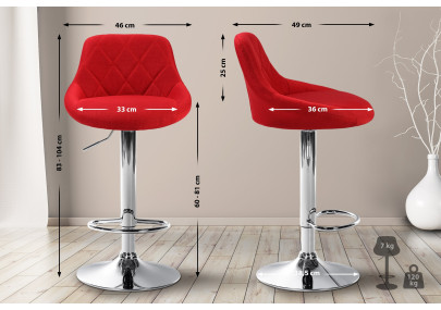 Tabouret de bar Lazio, tissu, chrome, rouge