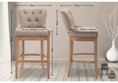 Tabouret de bar Lakewood en tissu, taupe clair antique
