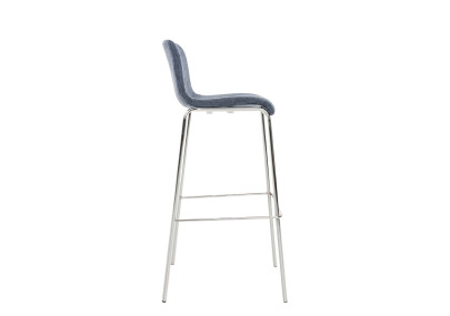 Tabouret de bar Hoover tissu 4 pieds structure chrome bleu