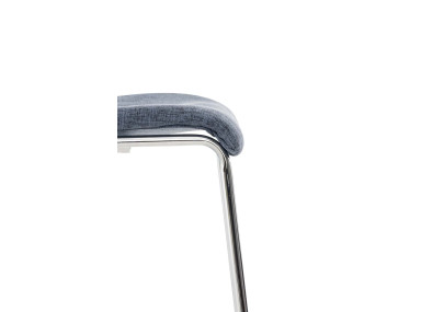 Tabouret de bar Hoover, tissu, piètement à 4 pieds, chromé, bleu