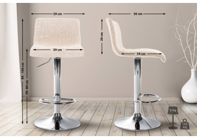 Taburete de Bar Hover en Tela Crema,Metal cromado