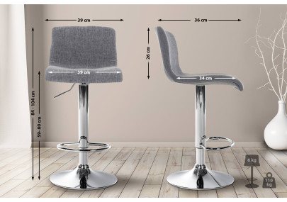 Tabouret de bar Hoover tissu C gris clair