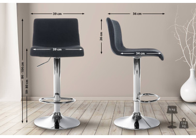 Taburete de Bar Hover en Tela Negro,Metal cromado