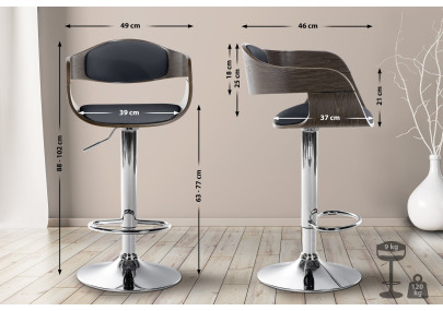 Tabouret de bar Kingston C, noir/gris