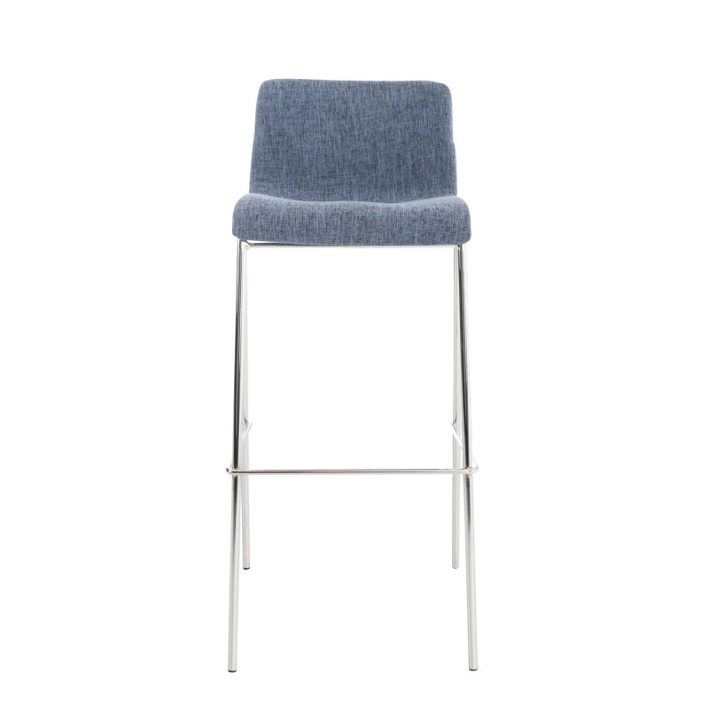 Ensemble de 2 tabourets de bar Hoover, tissu, piètement à 4 pieds, chromés bleu