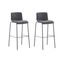 Lot de 2 tabourets de bar Hoover tissu structure 4 pieds noir gris clair