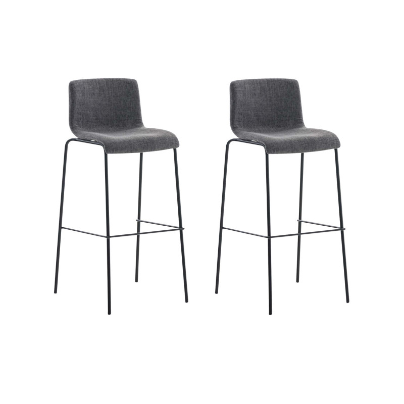 Lot de 2 tabourets de bar Hoover, en tissu, piètement à 4 pieds, noirs gris clair