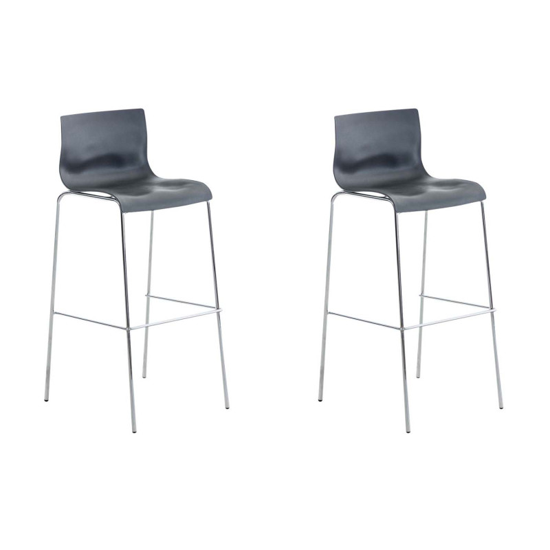 Lot de 2 tabourets de bar Hoover en plastique, structure à 4 pieds, gris chrome